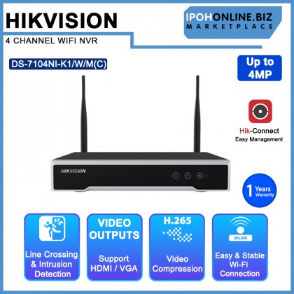 HIKVISION DS-7104NI-K1/W/M(C) 4 Channel Up To 4MP WIFI NVR For Ezviz And Hikvision HDMI VGA Outputs